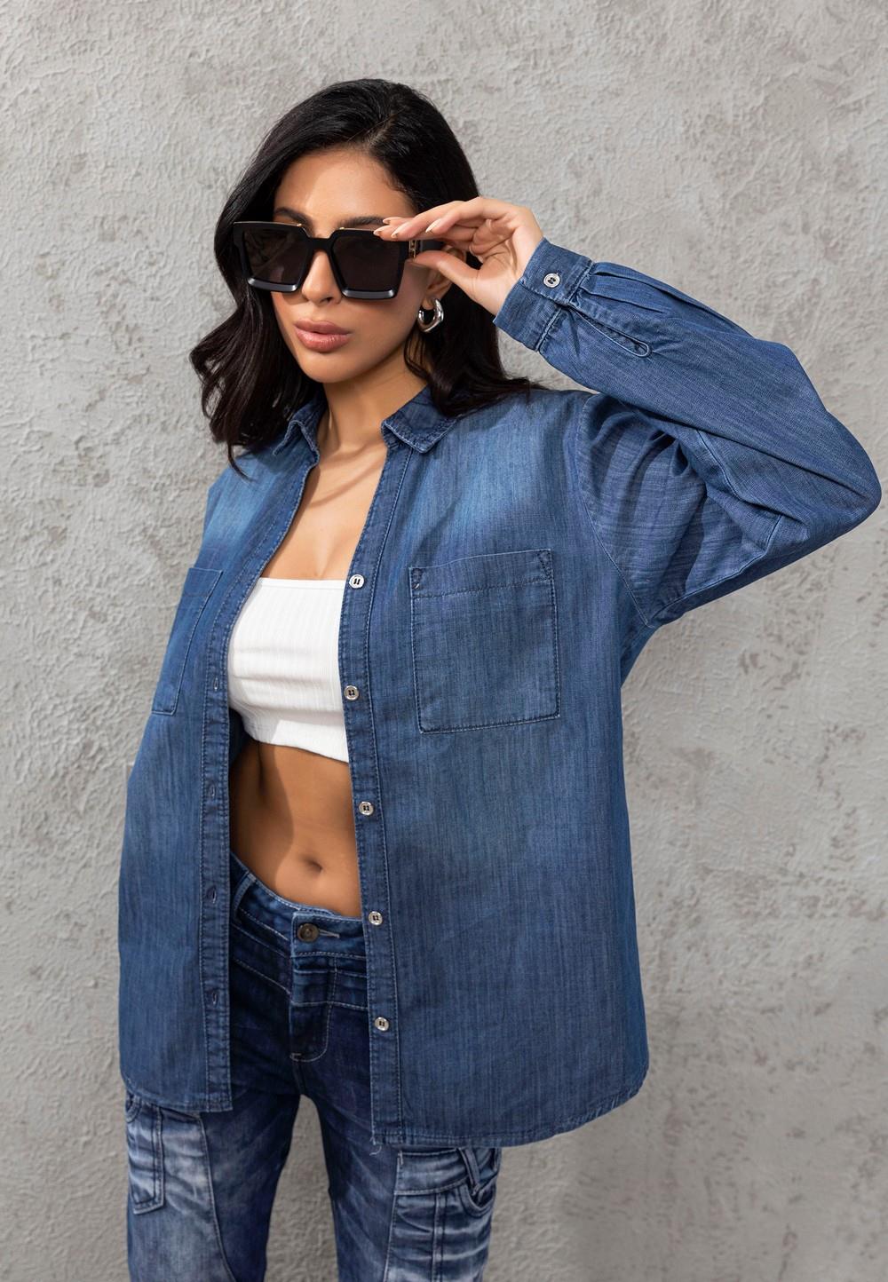 WH134 Basic Kadın Mavi Gömlek