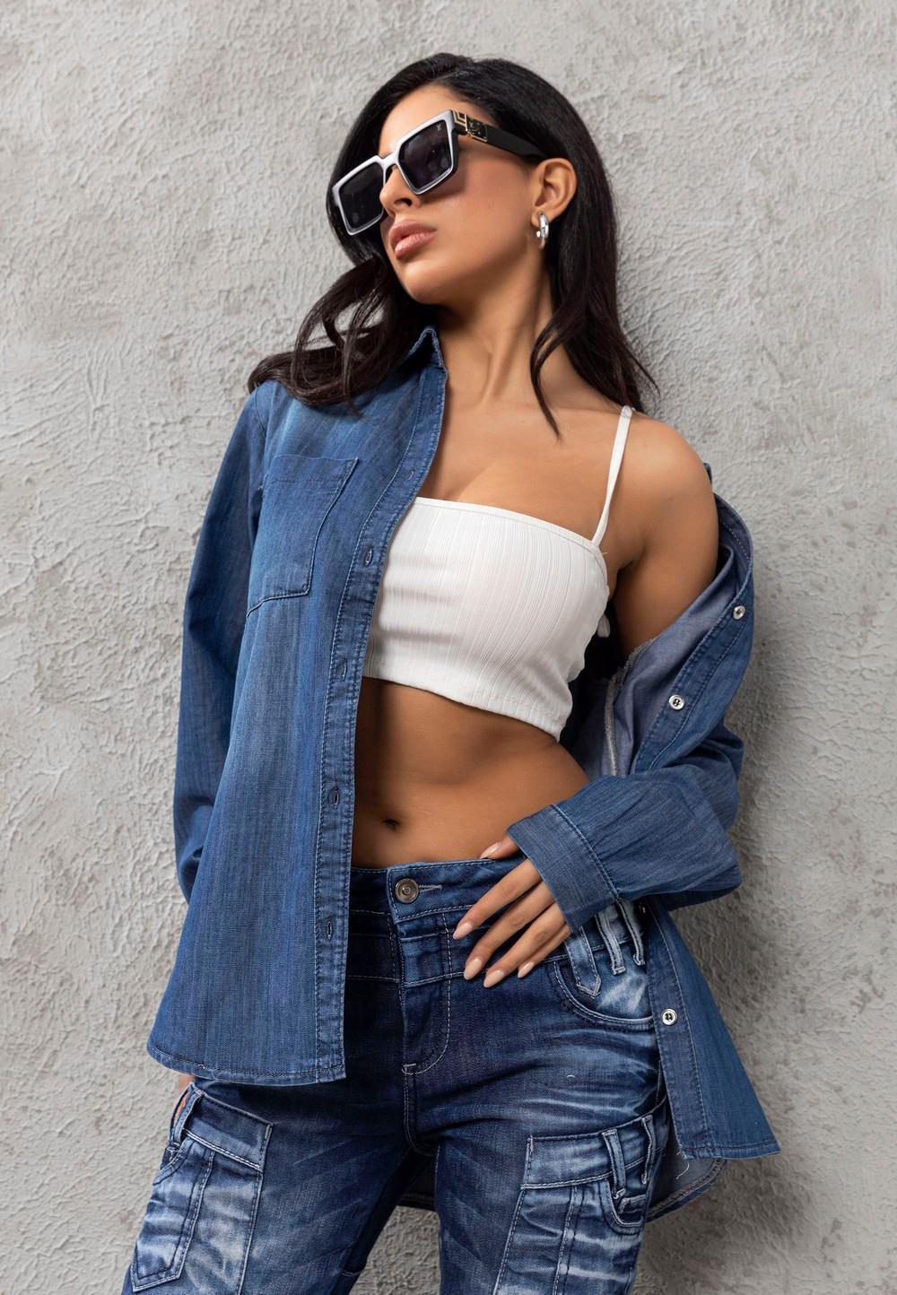 WH134 Basic Kadın Mavi Gömlek