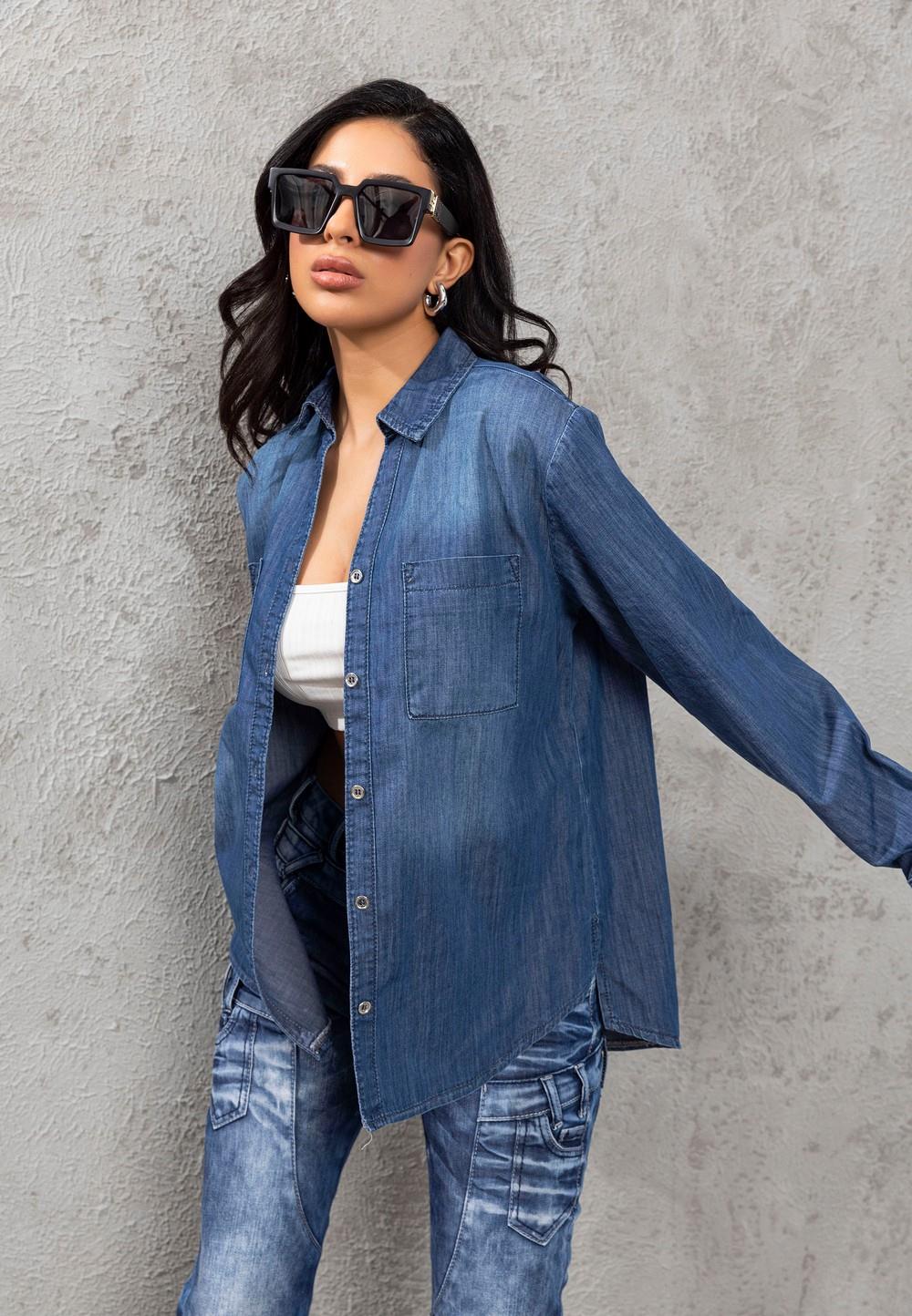 WH134 Basic Kadın Mavi Gömlek