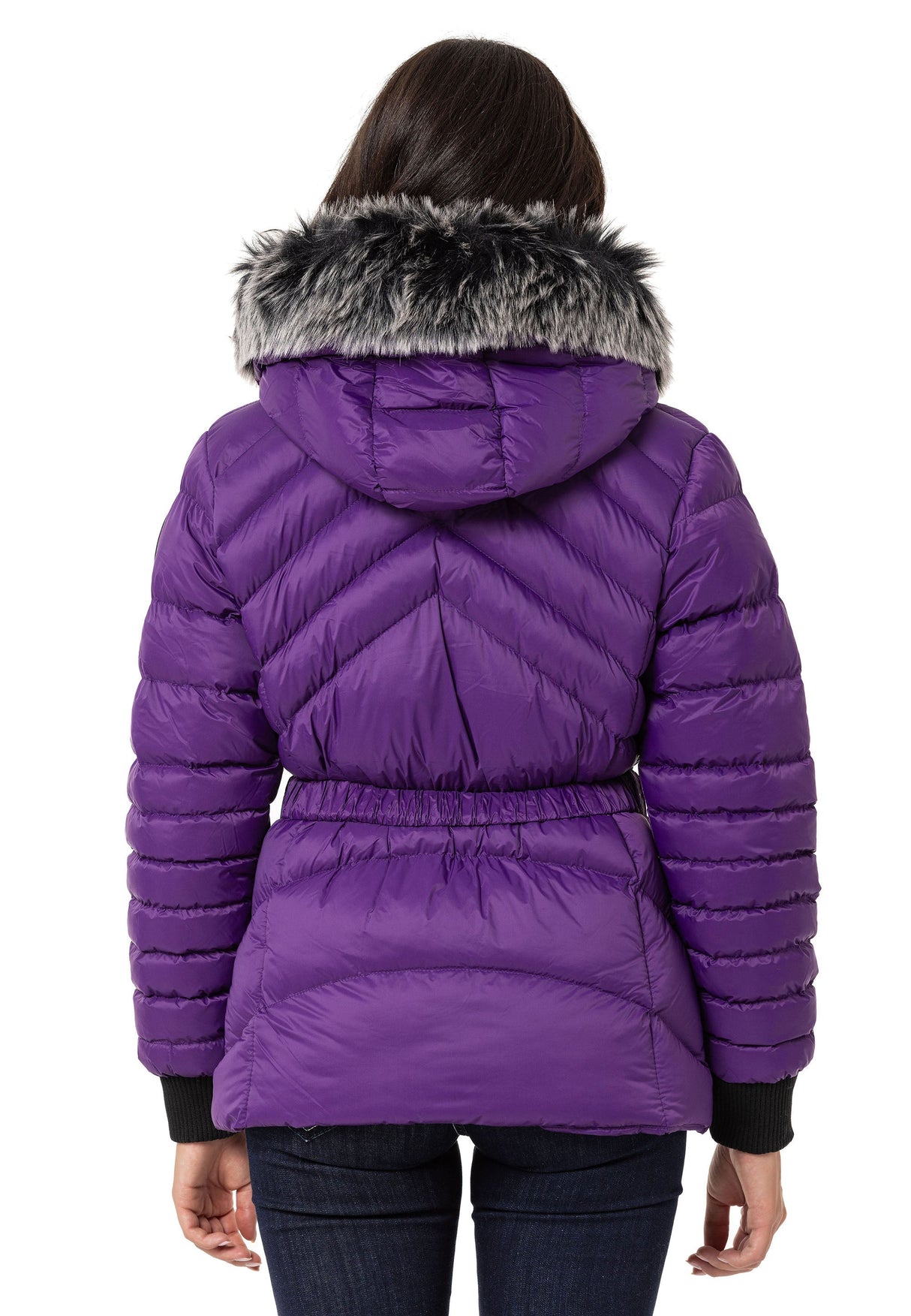 WM132 Kürklü Mor Kadın Şişme Mont