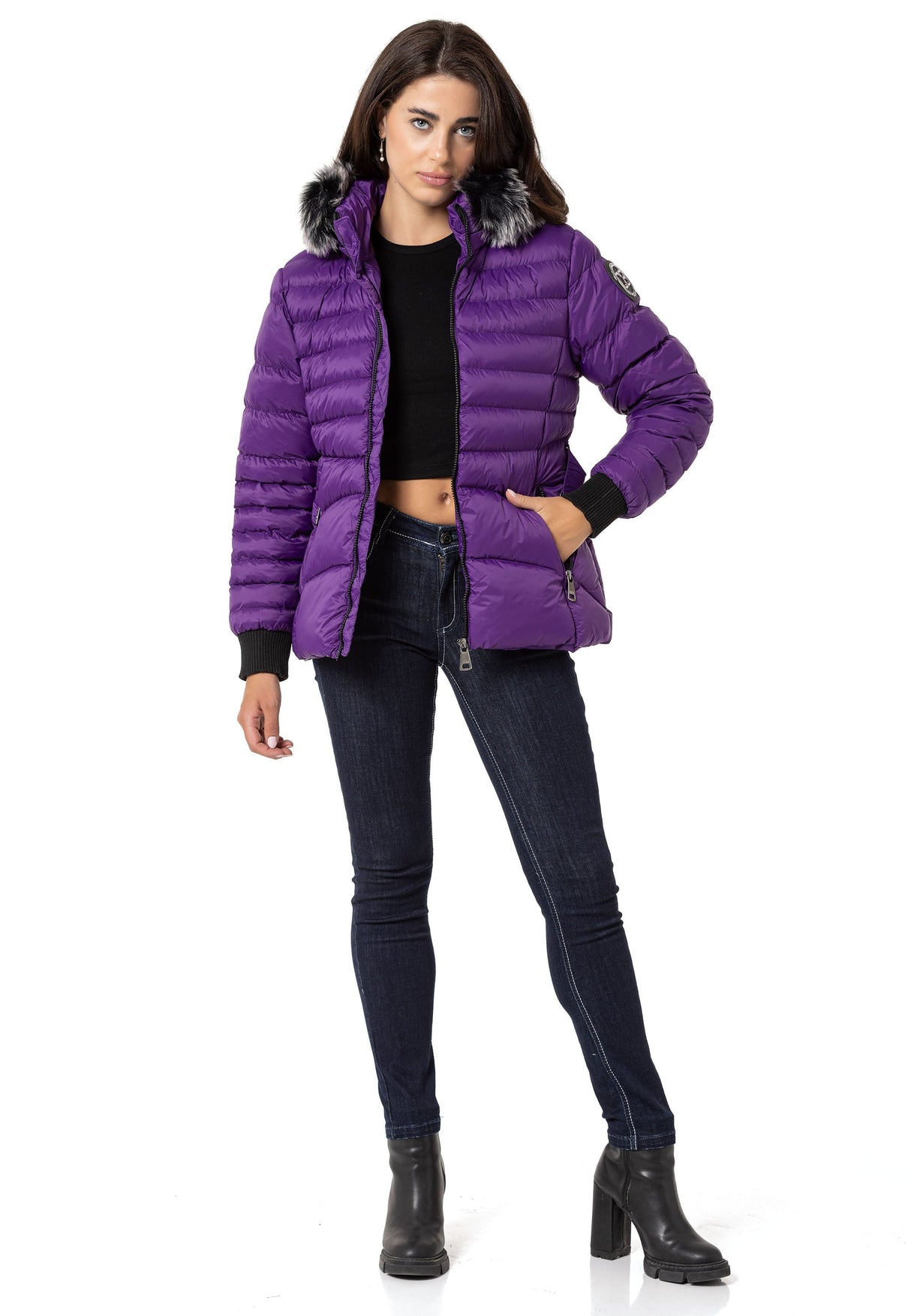 WM132 Kürklü Mor Kadın Şişme Mont