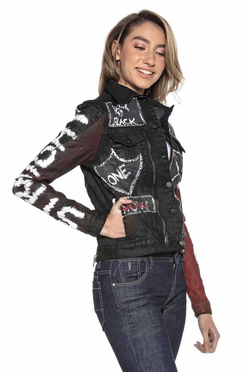 WJ172 Kadın Back To Black Baskılı Kot Ceket