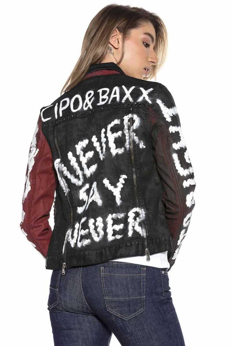 WJ172 Kadın Back To Black Baskılı Kot Ceket