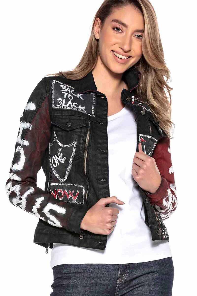 WJ172 Kadın Back To Black Baskılı Kot Ceket