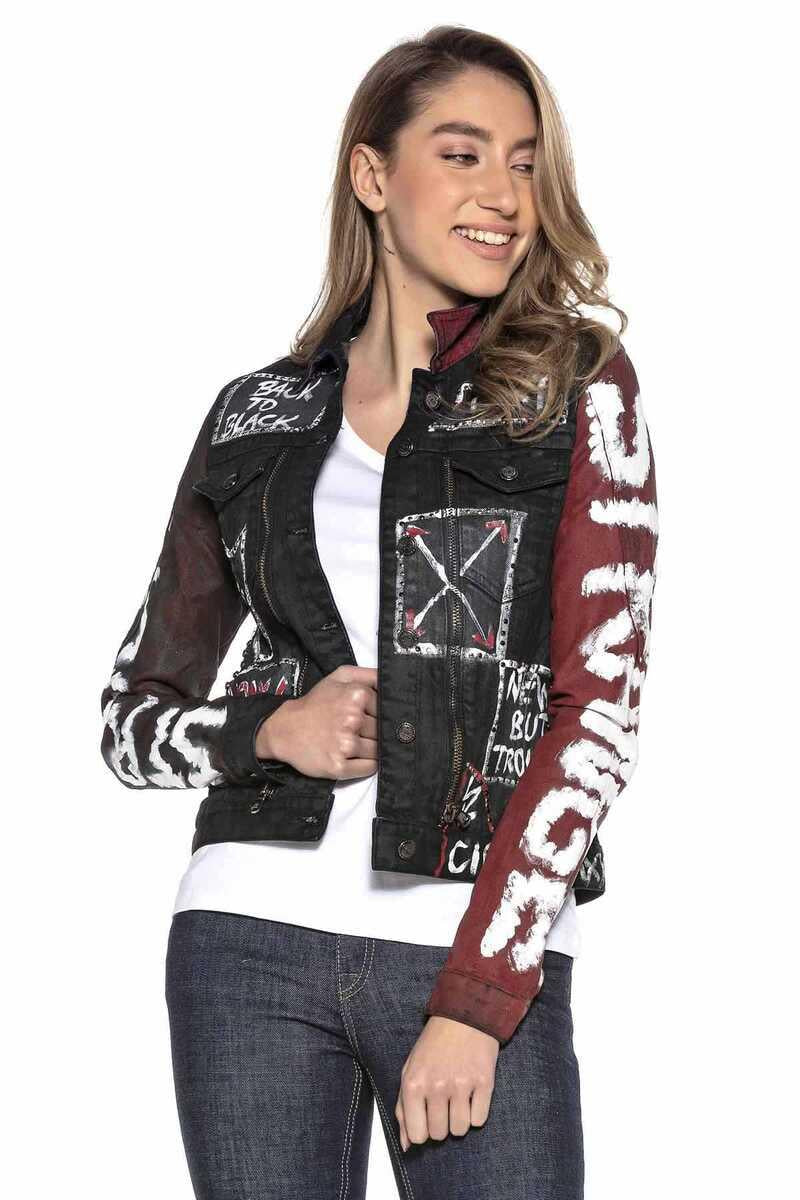 WJ172 Kadın Back To Black Baskılı Kot Ceket