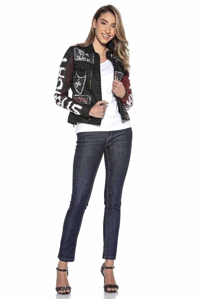 WJ172 Kadın Back To Black Baskılı Kot Ceket