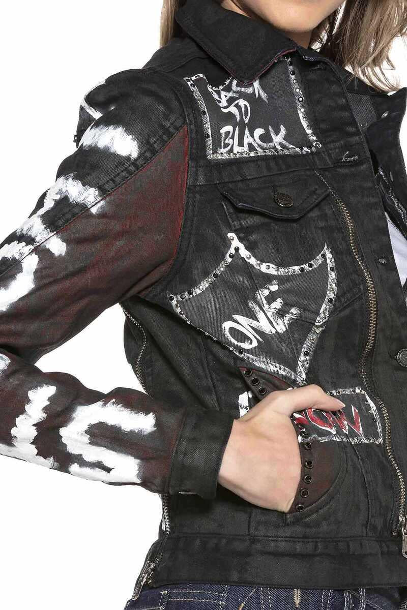 WJ172 Kadın Back To Black Baskılı Kot Ceket