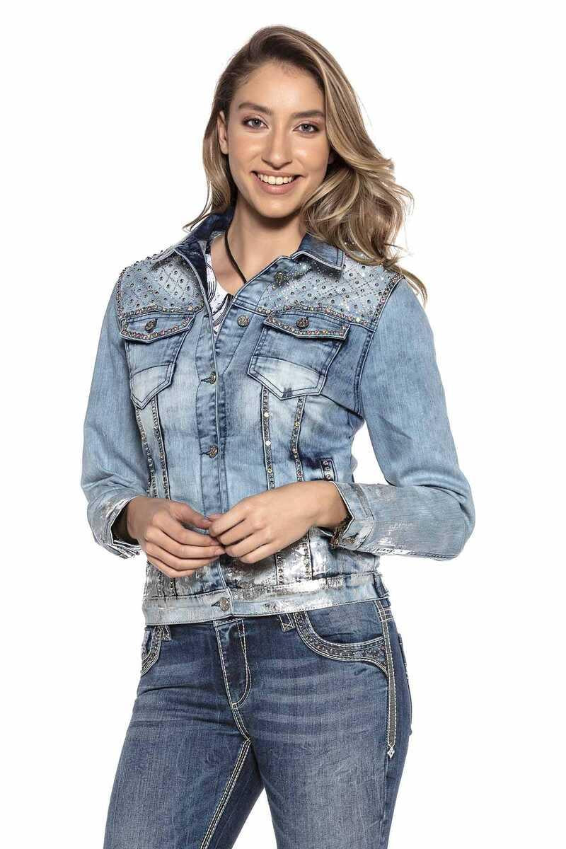 WJ174 Kadın Taş İşlemeli Kot Ceket