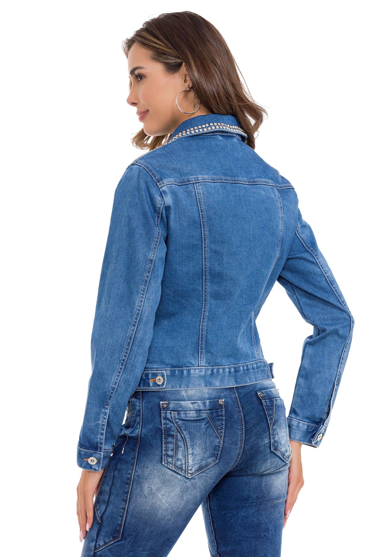 WJ213 Kadın Gümüş İşlemeli Denim Ceket