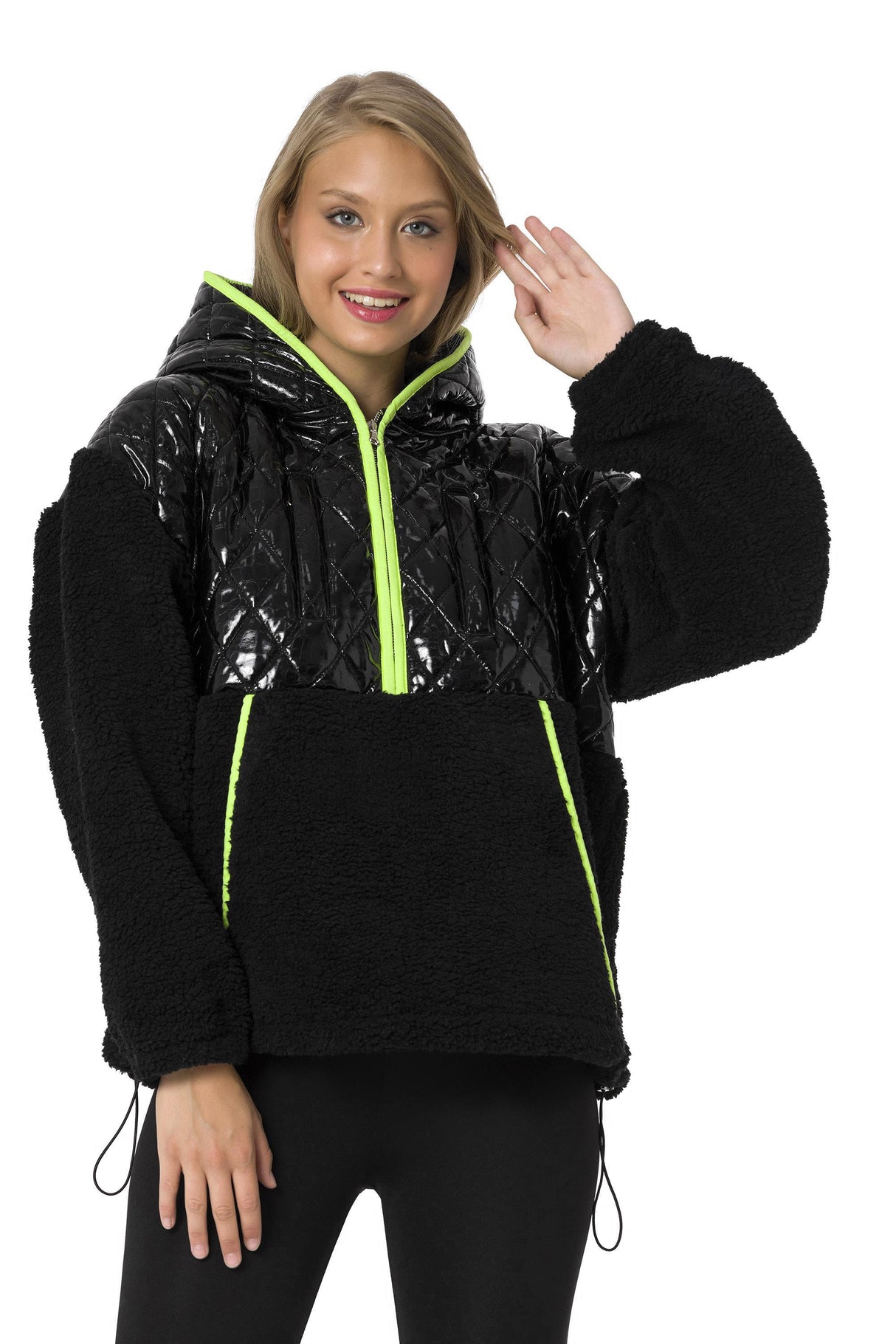 WL333 Deri Detaylı Peluş Sweatshirt