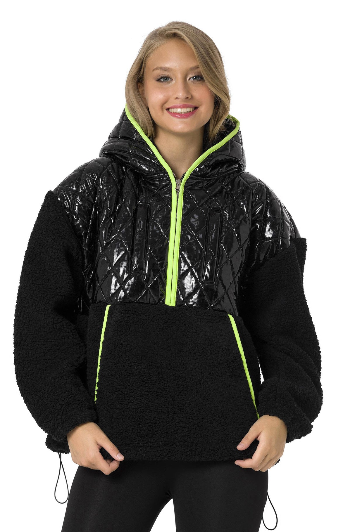 WL333 Deri Detaylı Peluş Sweatshirt