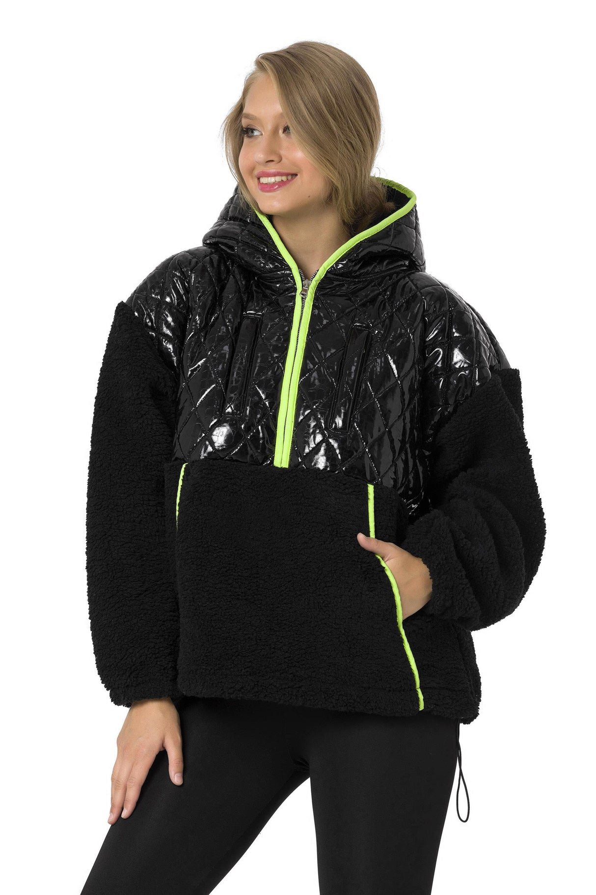 WL333 Deri Detaylı Peluş Sweatshirt