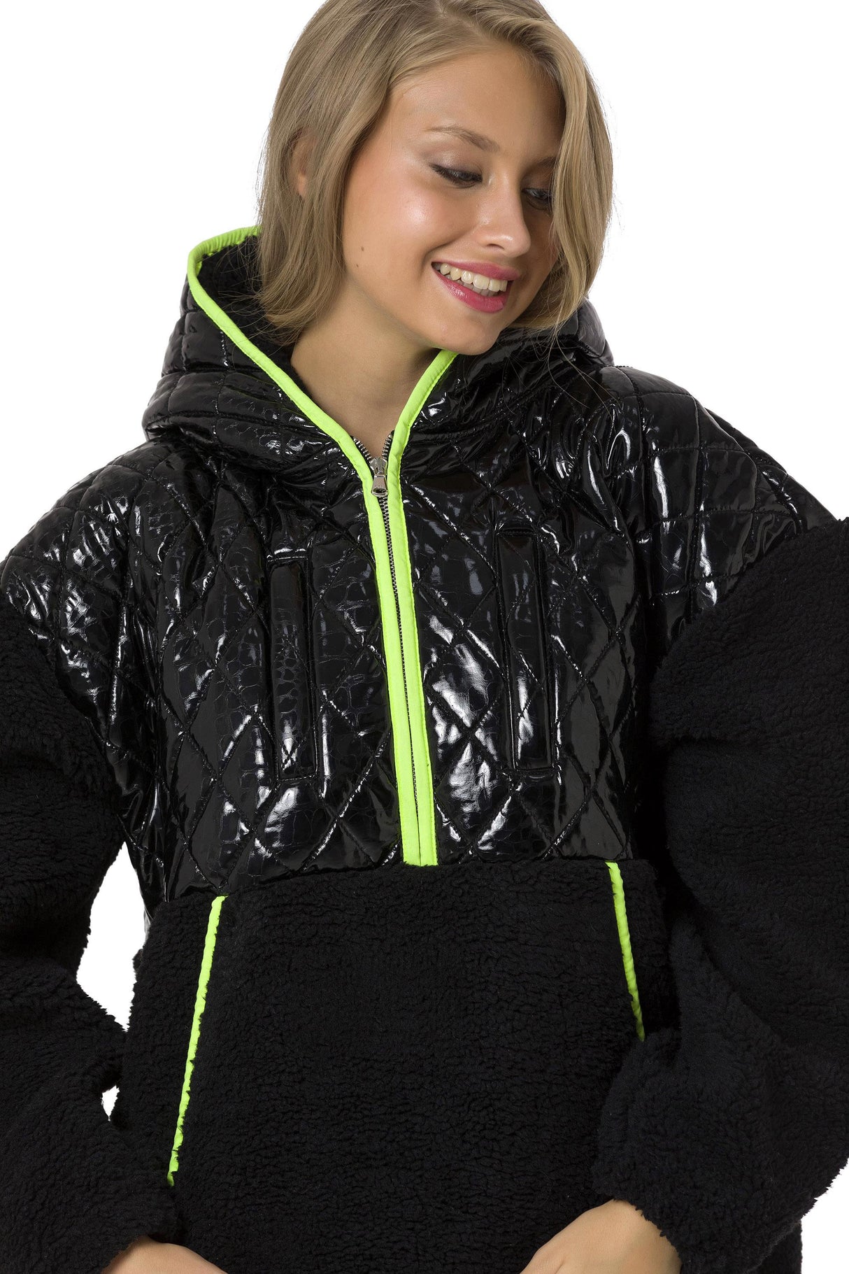 WL333 Deri Detaylı Peluş Sweatshirt