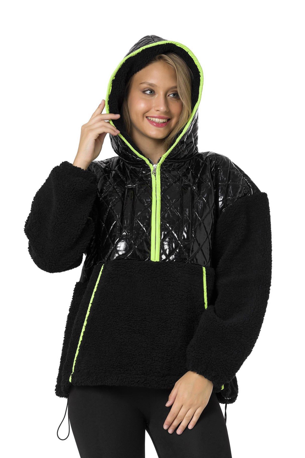 WL333 Deri Detaylı Peluş Sweatshirt