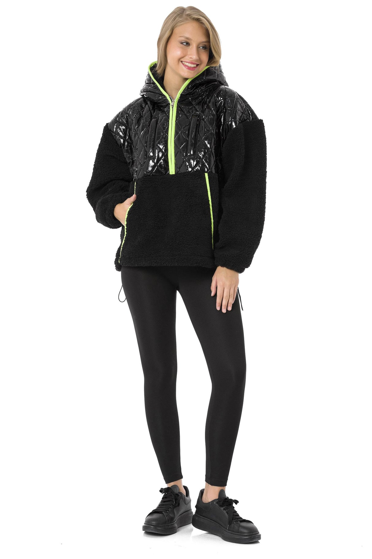 WL333 Deri Detaylı Peluş Sweatshirt