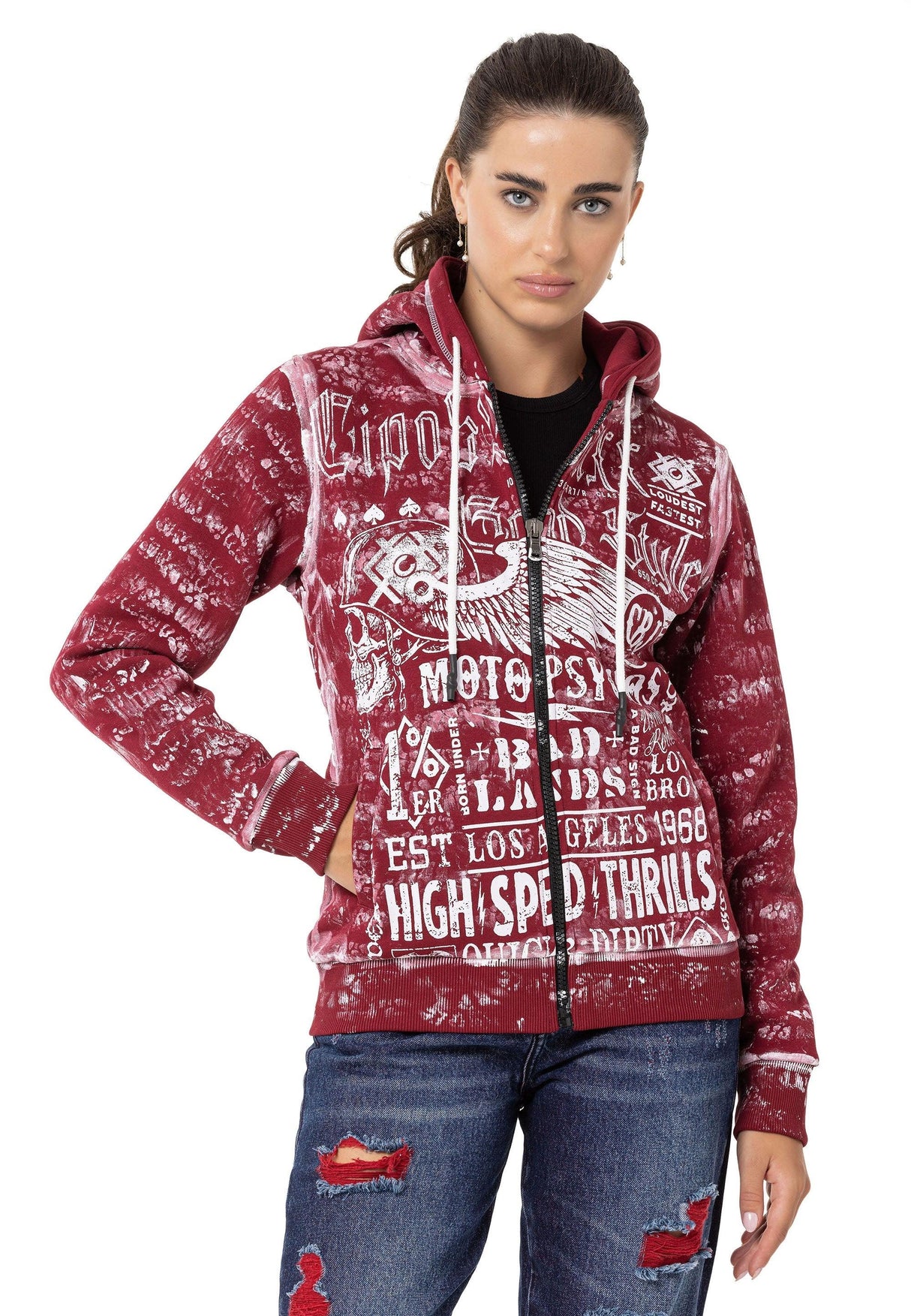 WL352 Kadın Baskılı Zip Hoodie