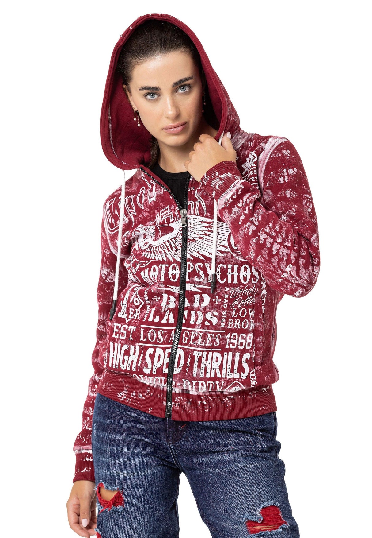 WL352 Kadın Baskılı Zip Hoodie