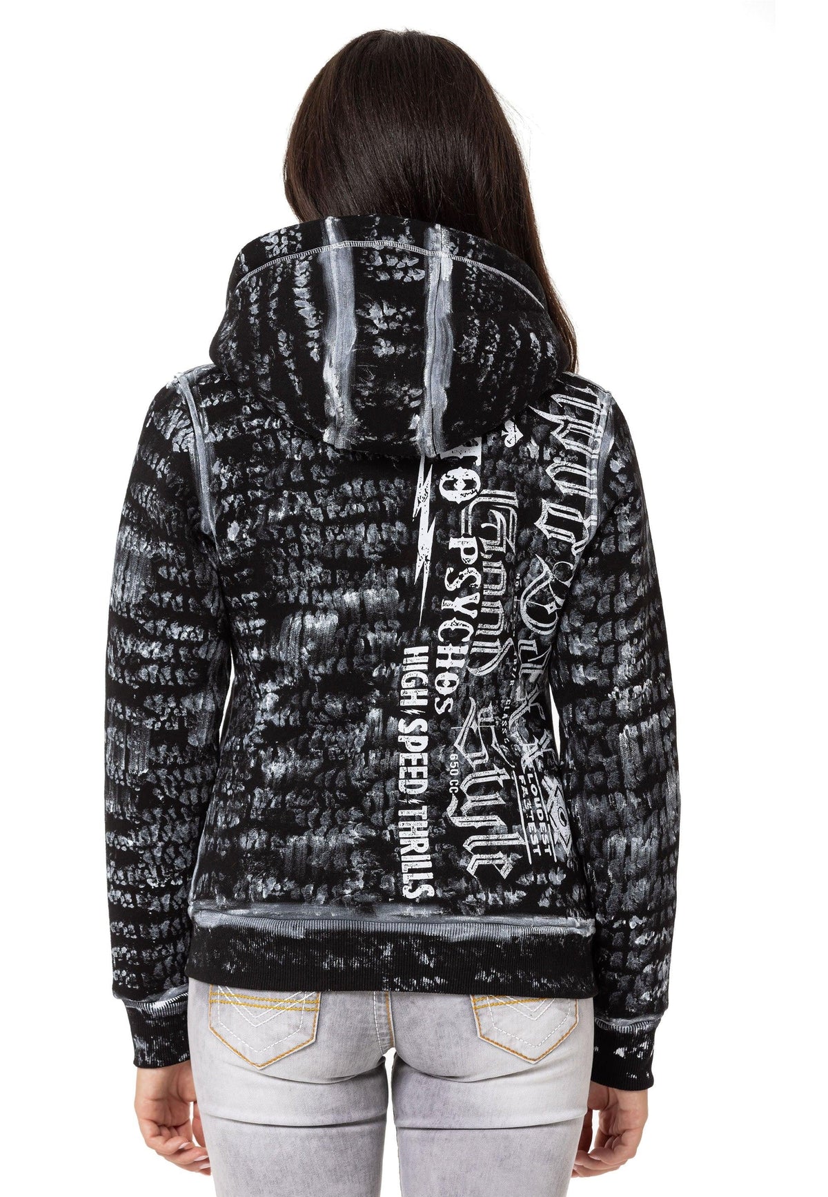 Kadın Grafik Baskılı Kapüşonlu Fermuarlı Sweatshirt WL352