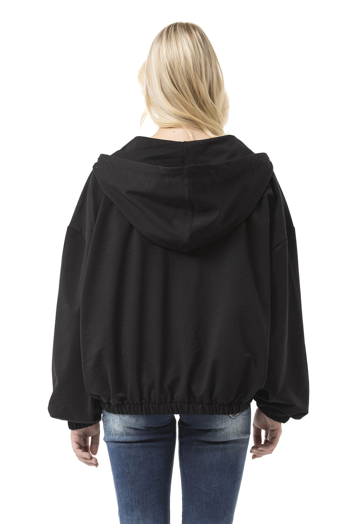 Kadın Kapüşonlu Sweatshirt- Siyah Fermuarlı Kapüşonlu, Kullanışlı Cepler ve Oversize Kalıp WL368