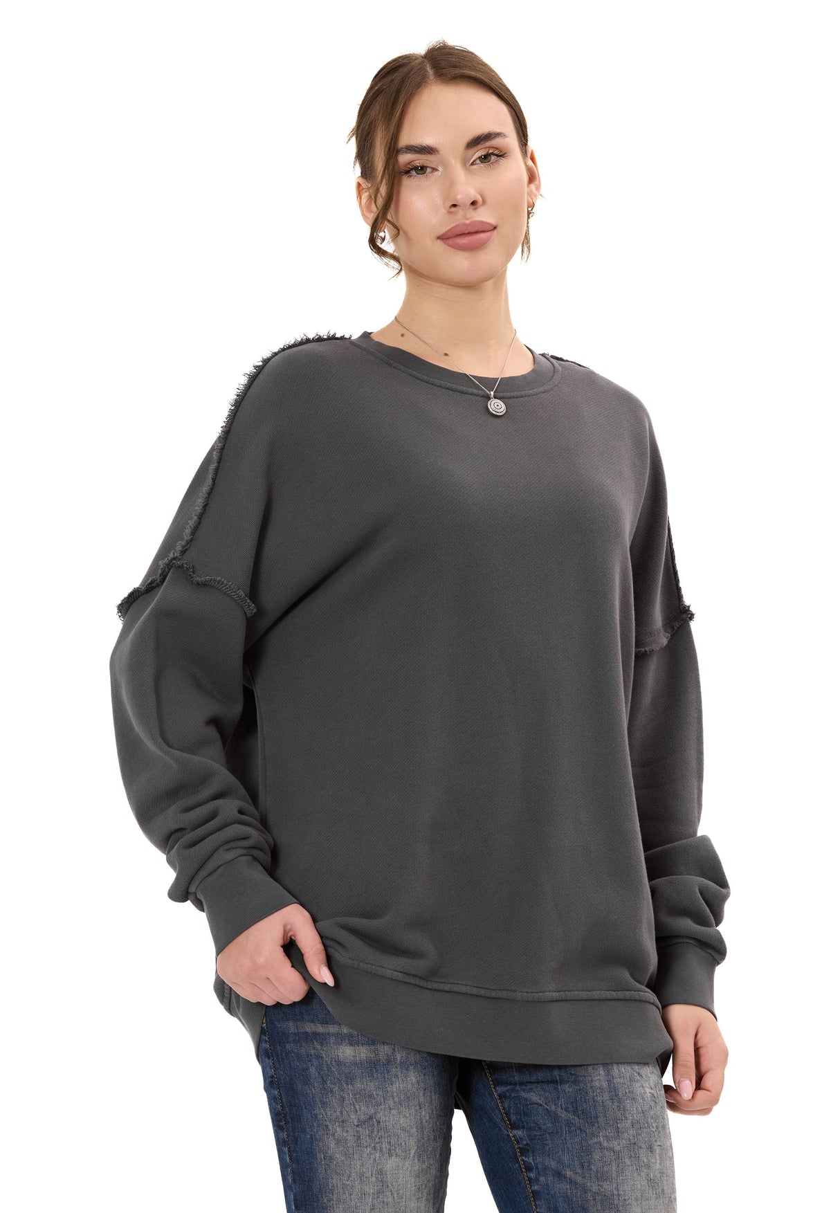WL371 Kadın Büyük Beden Sweatshirt – Dokulu desen ve dikiş detaylarına sahip bol kesim kazak
