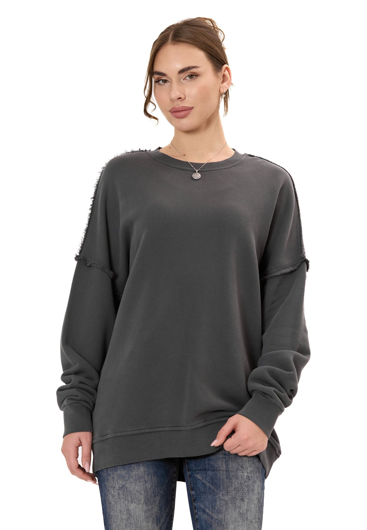 WL371 Kadın Büyük Beden Sweatshirt – Dokulu desen ve dikiş detaylarına sahip bol kesim kazak