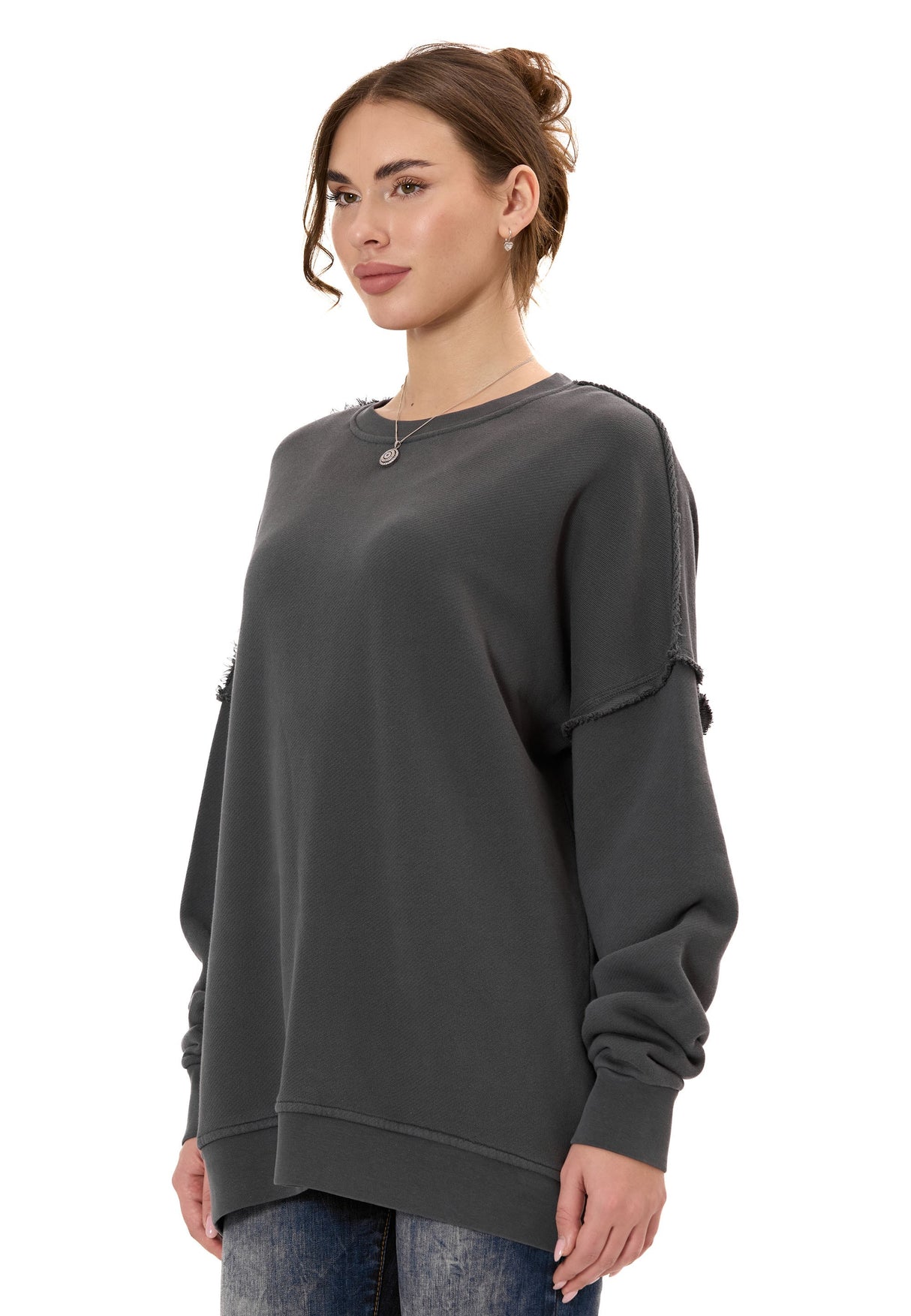 WL371 Kadın Büyük Beden Sweatshirt – Dokulu desen ve dikiş detaylarına sahip bol kesim kazak