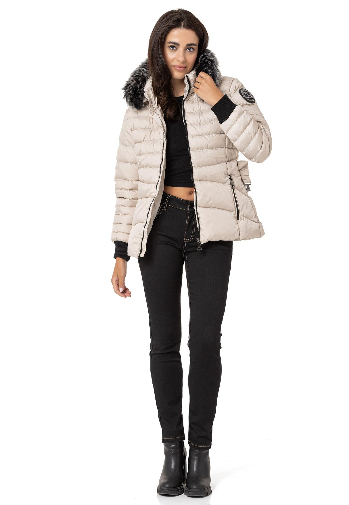 WM132 Kürklü Mor Kadın Şişme Mont