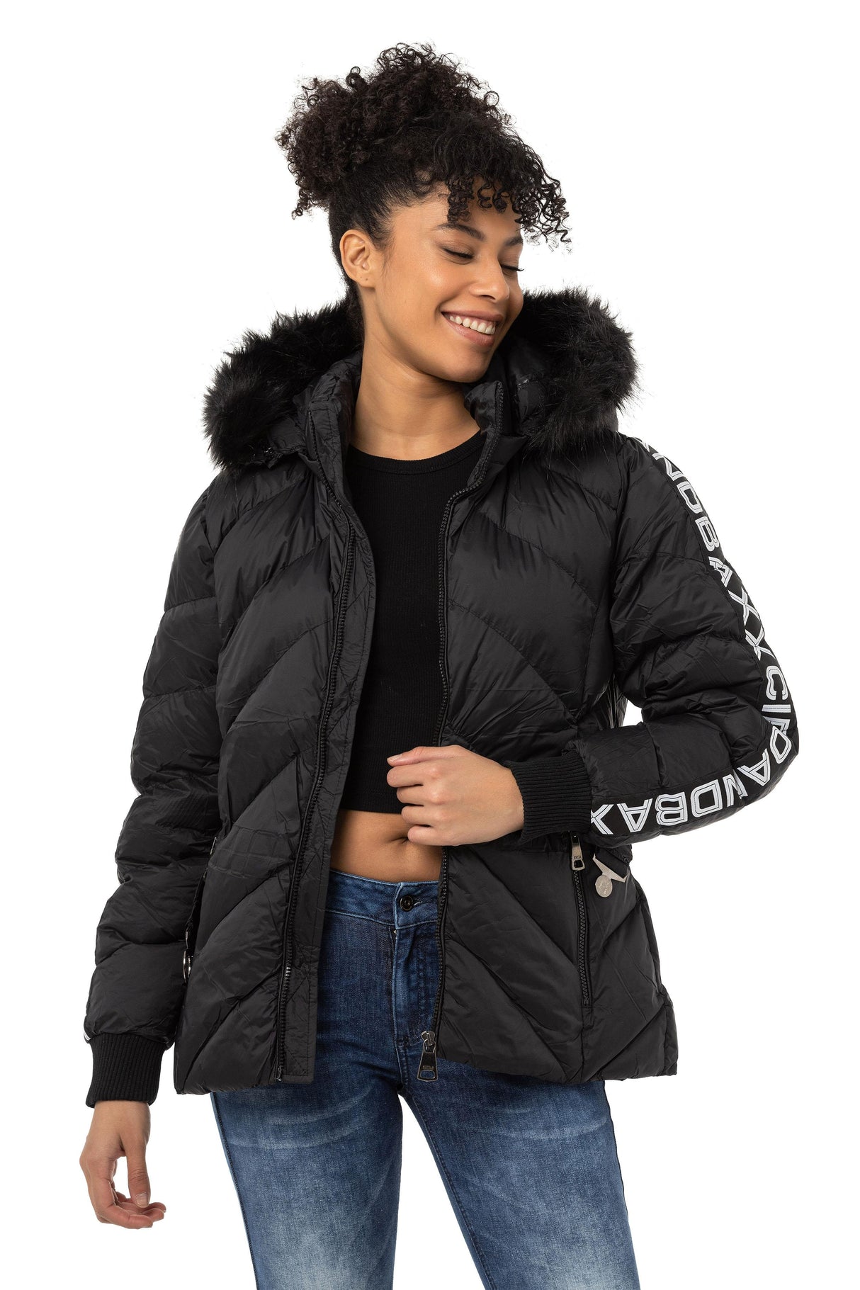 WM133 Yazı Şeritli Kadın Şişme Mont