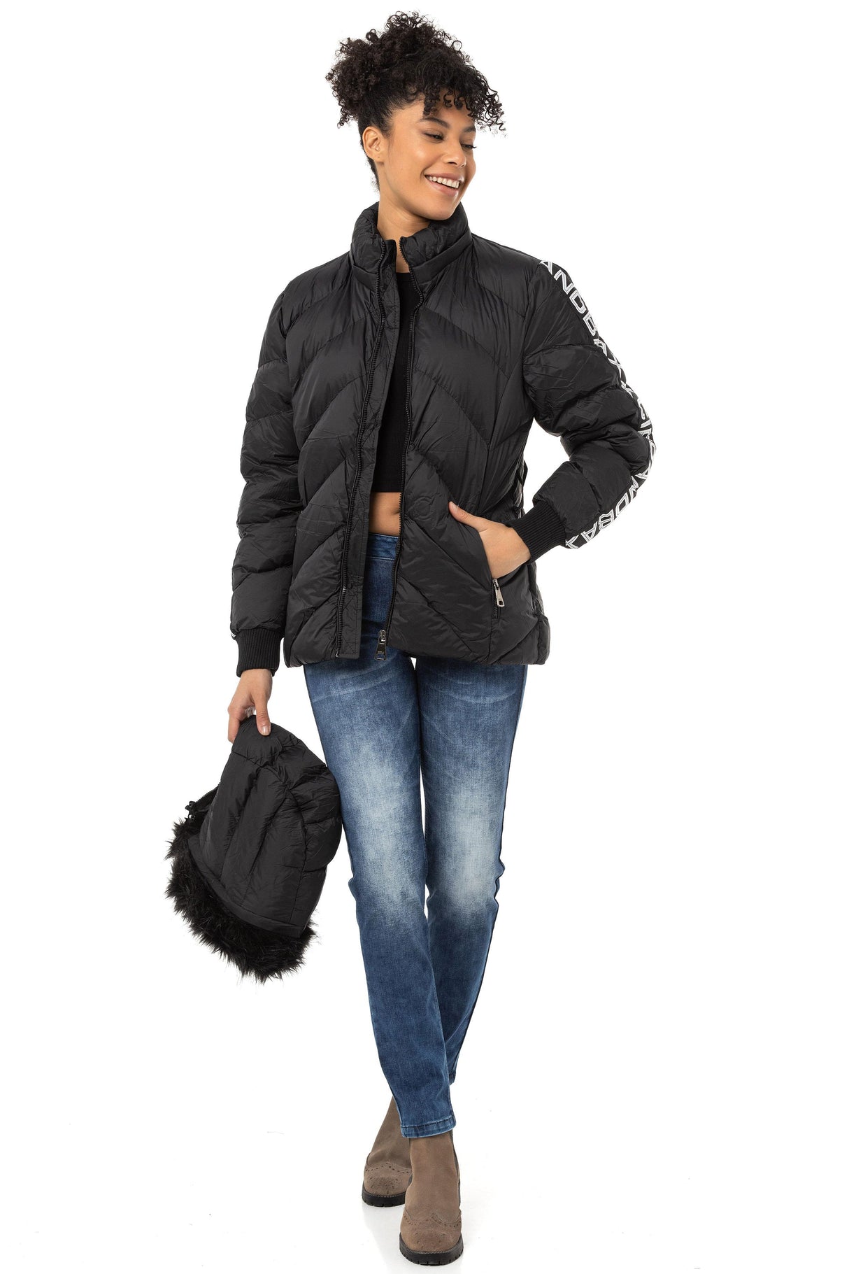 WM133 Yazı Şeritli Kadın Şişme Mont