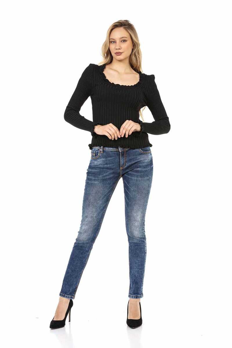 Kadın Fitilli Kare Yaka Uzun Kollu Bluz WP206