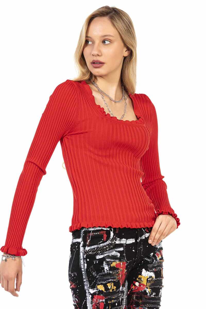 Kadın Fitilli Kare Yaka Uzun Kollu Bluz WP206