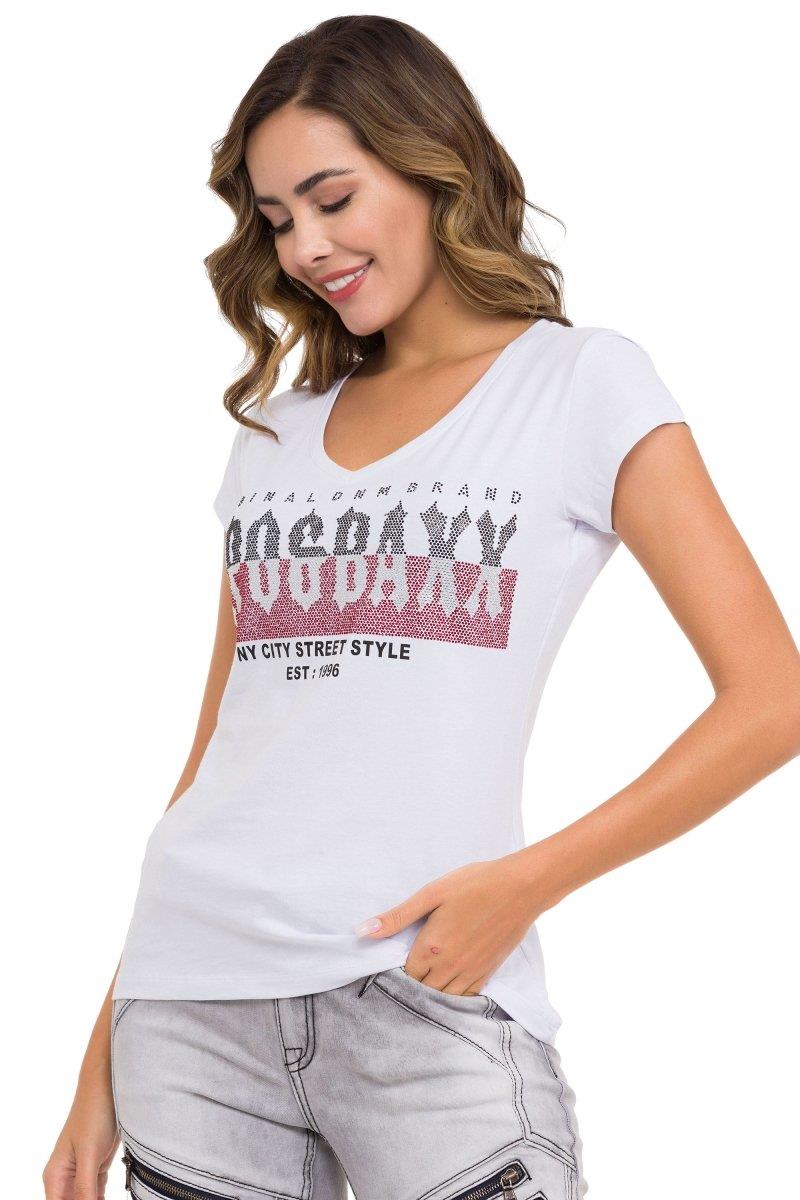 WT358 Parlak Taşlı Yazılı Kadın Tişört
