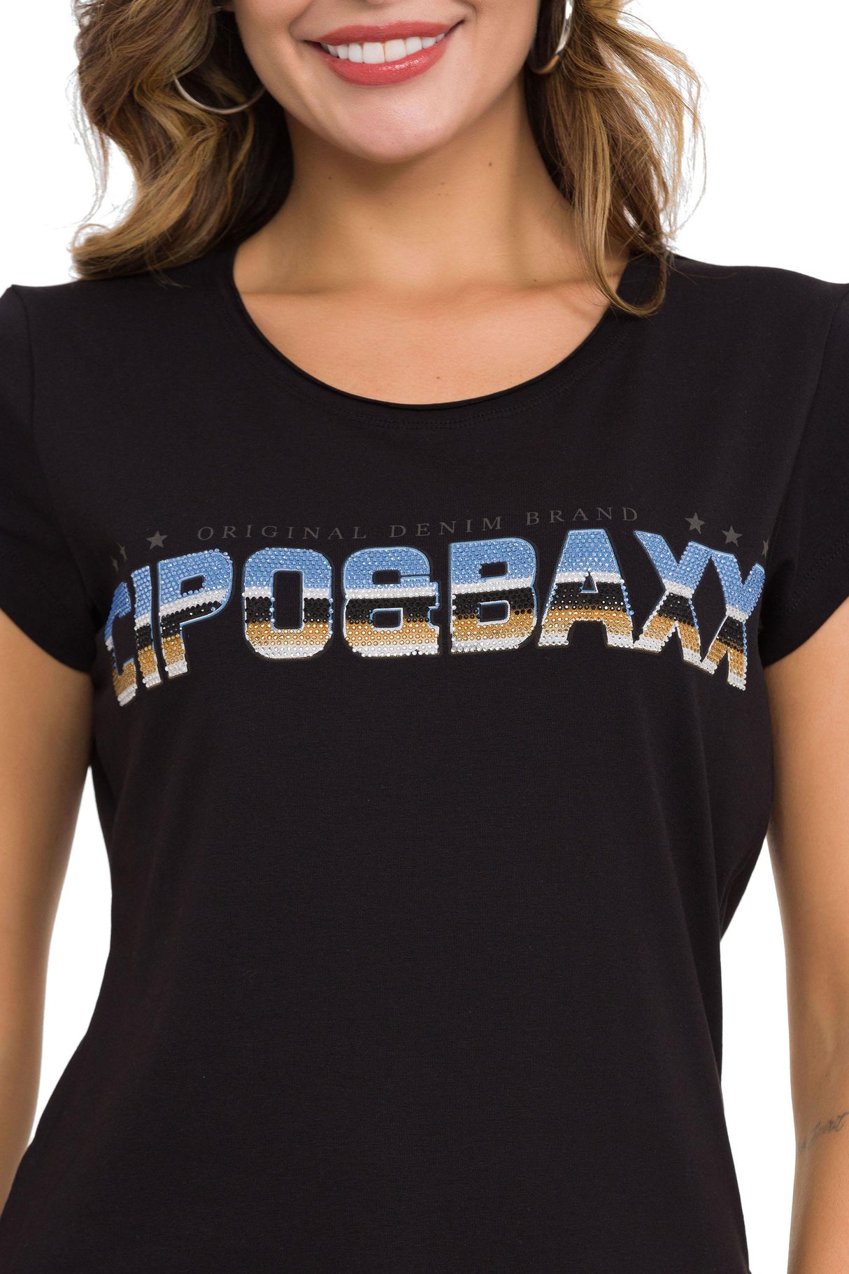 WT366 Futurist Taşlı Kadın Tişört