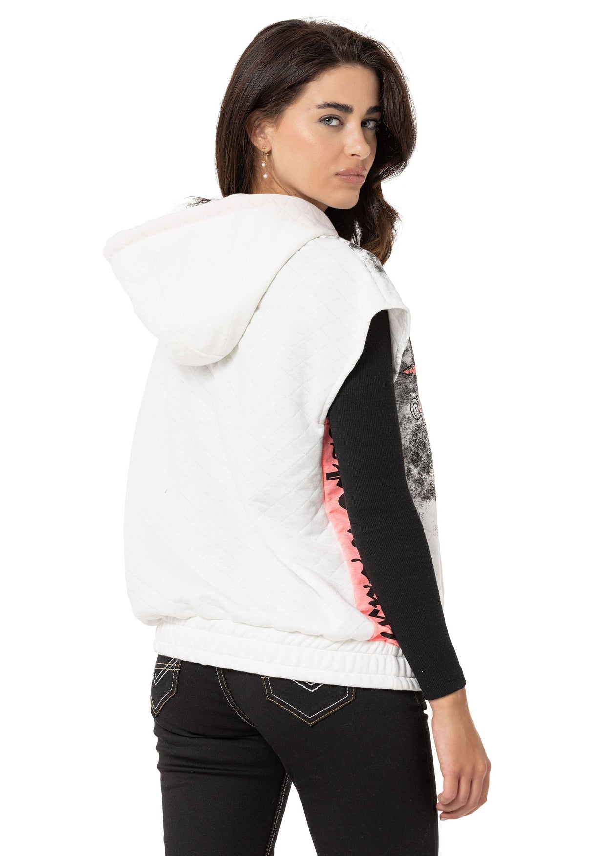 WT374 Kadın T-Shirt Sıfır Kol Hoodie