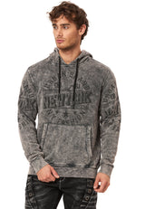 CL596 Erkek Kapüşonlu Sweatshirt – Şehir Baskılı ve Asit Yıkamalı Kapüşonlu Kazak New York Esintili Sokak Giyim