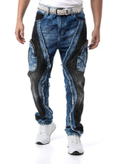 Erkek Loose Fit Kontrast Parçalı Kargo Cepli Eskitme Denim Jean Pantolon CD909