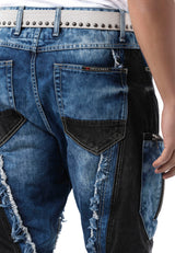 Erkek Loose Fit Kontrast Parçalı Kargo Cepli Eskitme Denim Jean Pantolon CD909