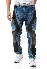 Erkek Loose Fit Kontrast Parçalı Kargo Cepli Eskitme Denim Jean Pantolon CD909