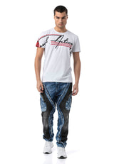 Erkek Loose Fit Kontrast Parçalı Kargo Cepli Eskitme Denim Jean Pantolon CD909
