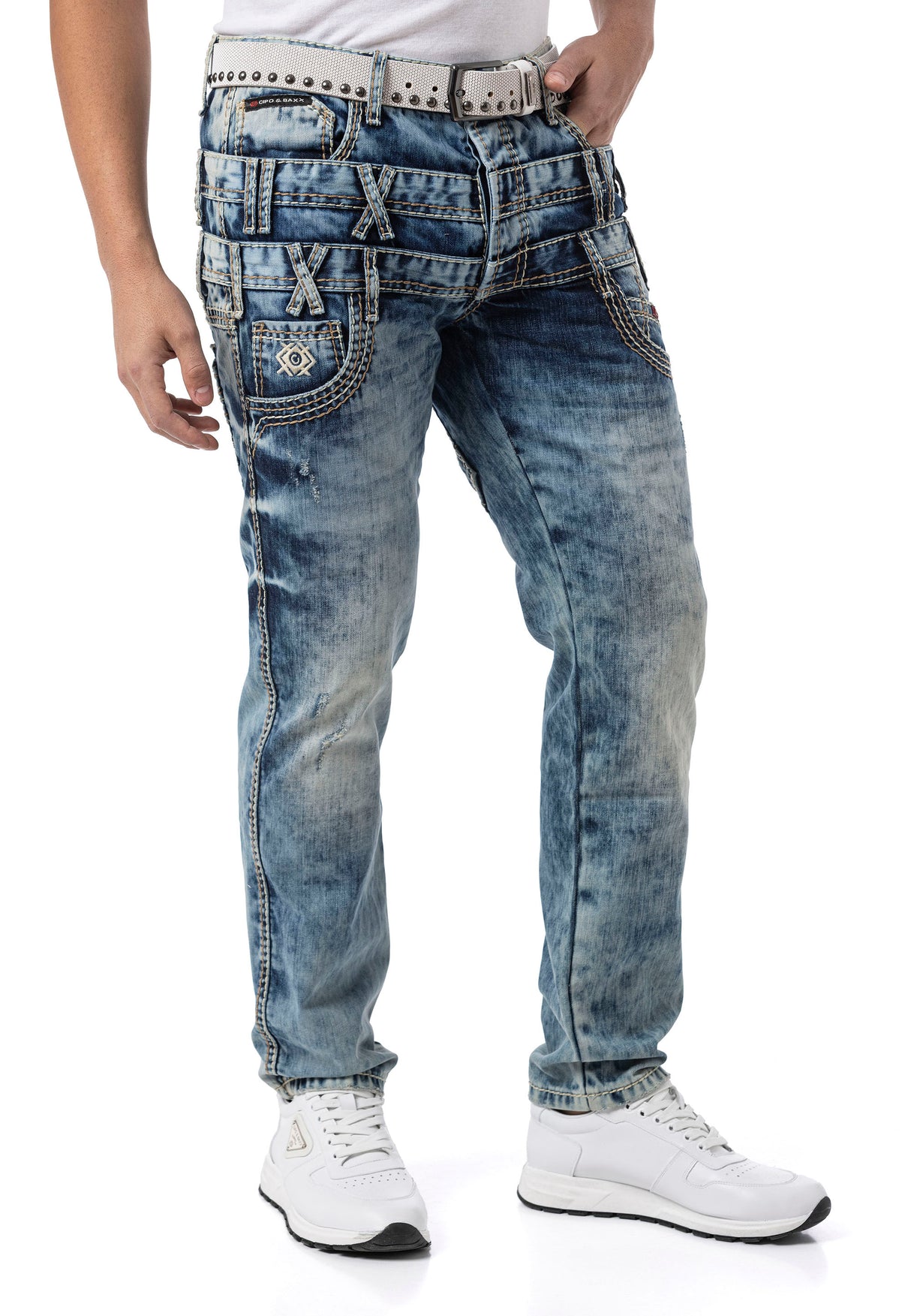 Erkek Regular Fit Tasarım Bel Detaylı Yıkamalı Denim Jean Pantolon CD910