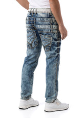 Erkek Regular Fit Tasarım Bel Detaylı Yıkamalı Denim Jean Pantolon CD910
