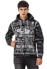 Yıkamalı Baskılı Fermuarlı Kapüşonlu Sweatshirt Siyah Erkek Sweatshirt CL544
