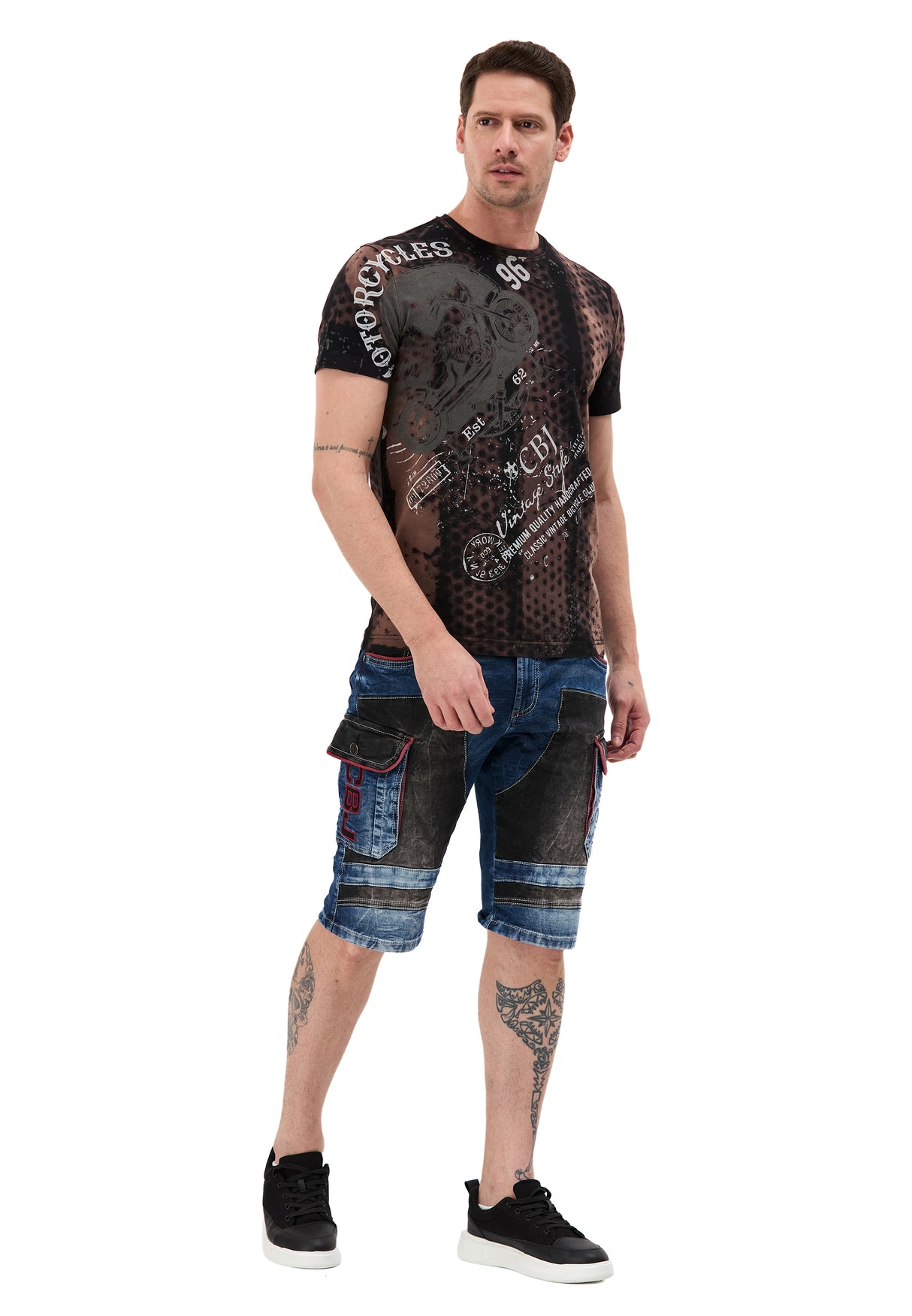 Regular Fit 2 Tonlu Taşlı Çok Cepli Erkek Denim Kargo Kapri CK312