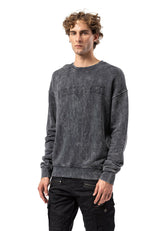 CL595 Erkek Sweatshirt - Yıkanmış Görünümlü, Yuvarlak Yakalı