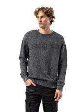 CL595 Erkek Sweatshirt - Yıkanmış Görünümlü, Yuvarlak Yakalı