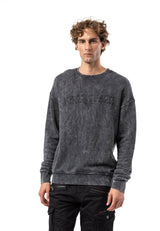 CL595 Erkek Sweatshirt - Yıkanmış Görünümlü, Yuvarlak Yakalı