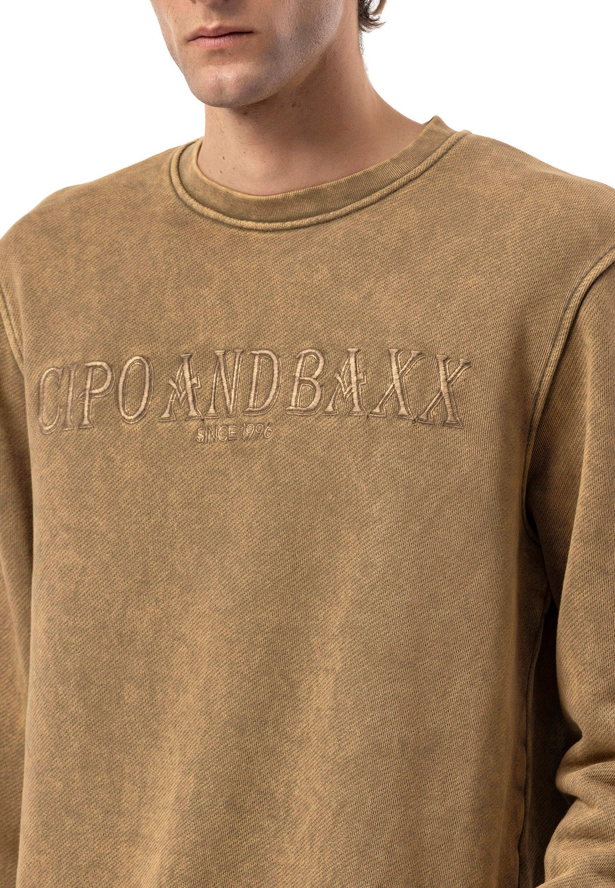 CL595 Erkek Sweatshirt - Yıkanmış Görünümlü, Yuvarlak Yakalı