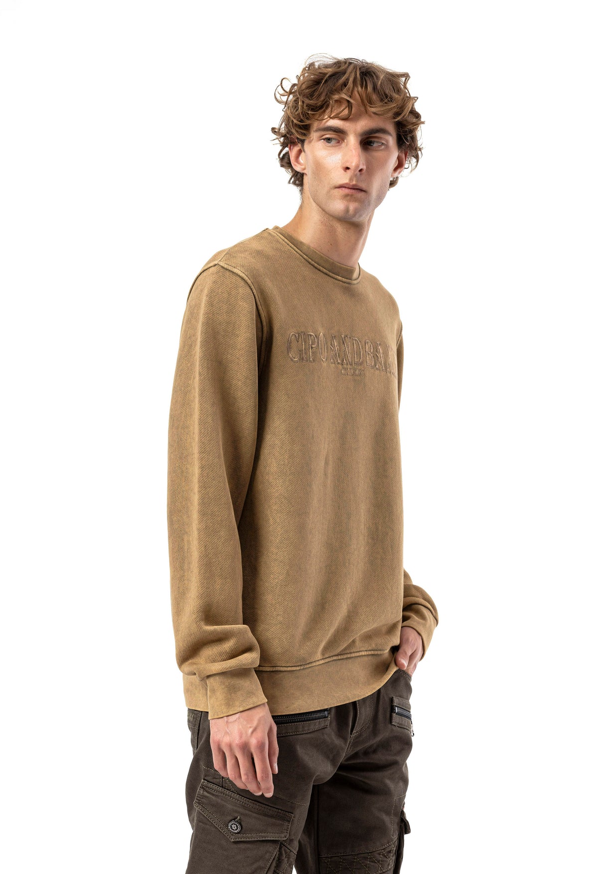 CL595 Erkek Sweatshirt - Yıkanmış Görünümlü, Yuvarlak Yakalı