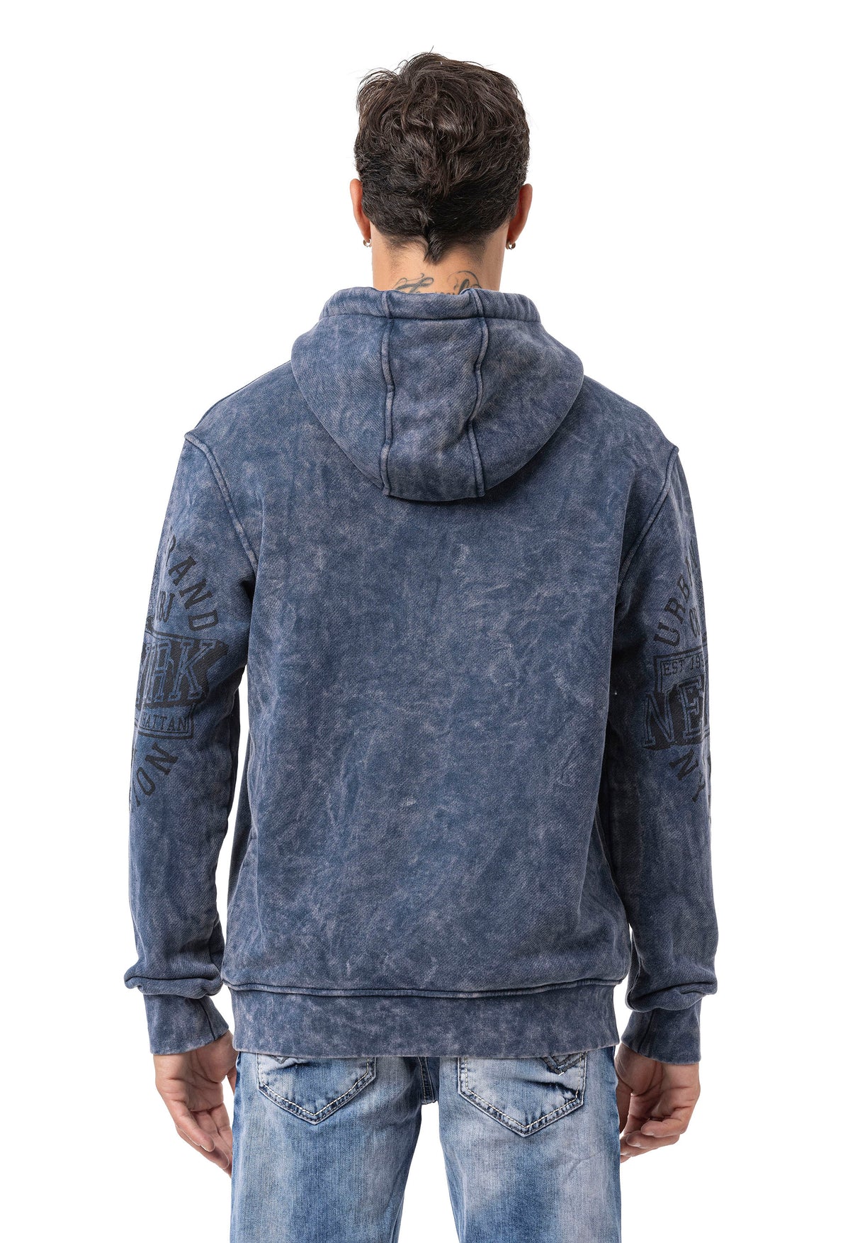 CL596 Erkek Kapüşonlu Sweatshirt – Şehir Baskılı ve Asit Yıkamalı Kapüşonlu Kazak New York Esintili Sokak Giyim