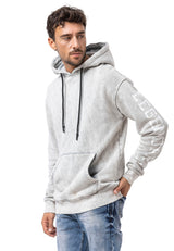 CL597 Baskılı ve Kanguru Cepli Erkek Kapüşonlu Sweatshirt